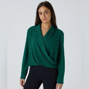 HALARA Notched Collar Crossover Long Sleeve Work Shirt